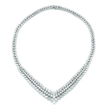 Diamond Tennis Necklace in Platinum 34.13ctw V Shaped Estate - Once Upon A Diamond