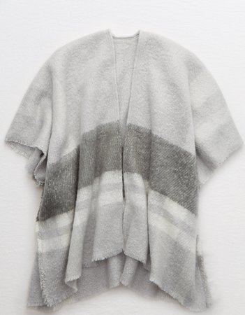 Aerie Plaid Poncho, Gray | American Eagle Outfitters