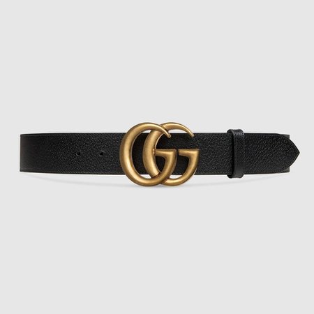 Black Textured Leather Belt With Brass Double G Buckle | GUCCI® CA