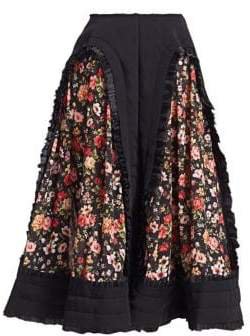 Women's Floral Panel A-Line Skirt - Black - Size 1 (XS)