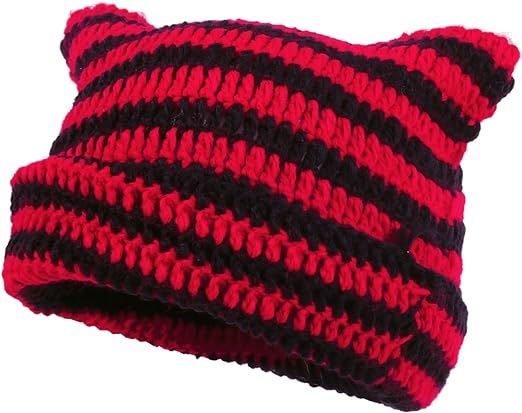 y2k Crochet Hats for Women Cat Beanie Vintage Beanies Women Fox Hat Grunge Accessories Slouchy Beanies for Women Red-Black at Amazon Women’s Clothing store