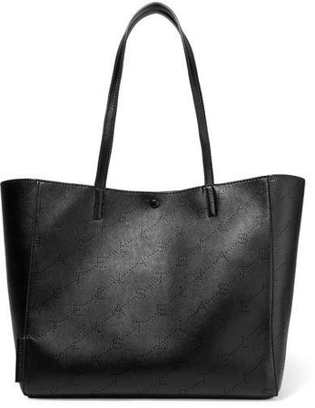 Small Perforated Faux Leather Tote - Black