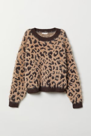 Mønsterstrikket trøje - Beige/Leopardmønstret - DAME | H&M DK