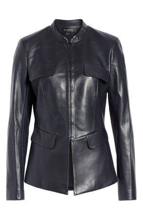 St. John Collection Leather Shirt Jacket | Nordstrom