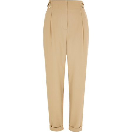 Cream eyelet lace-up side peg trousers | River Island