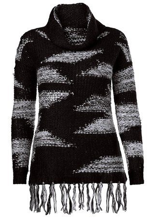 VENUS | Contrasted Fringe Sweater in Black & White