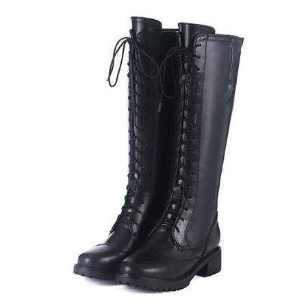 Brogue Knee-High Lace-up Leather Boots