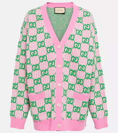 GG Intarsia Wool Cardigan in Pink - Gucci | Mytheresa