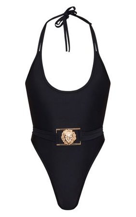 Black Lion Belted Swimsuit | Swimwear | PrettyLittleThing