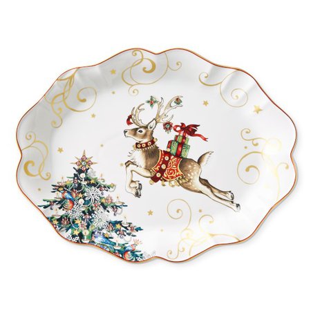 Twas the Night Reindeer Scalloped Oval Serving Platter | Williams Sonoma
