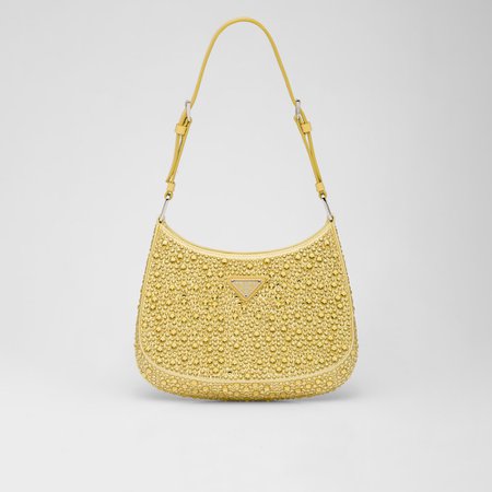 Pineapple Yellow Prada Cleo satin bag with crystals | Prada
