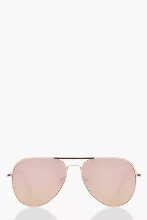 Rose Gold Lens Aviator Sunglasses | Boohoo