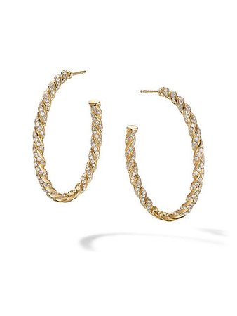David Yurman Paveflex 18K Yellow Gold & Pavé Diamond Flex Hoop Earrings | SaksFifthAvenue