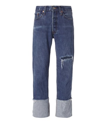 Re/Done Straight Cuff Destroyed High-Rise Jeans