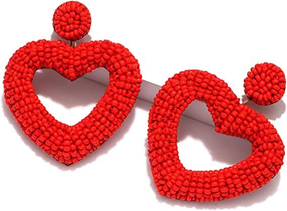 Amazon.com: CEALXHENY Beaded Earrings for Women Boho Heart Beaded Drop Earrings Statement Bead Hoop Dangle Earrings Studs Valentine's Day Heart Earring Gift for Girls (Red): Clothing, Shoes & Jewelry