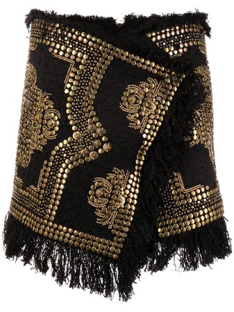 Balmain All Over Studded Embroidered Tweed Skirt - Farfetch