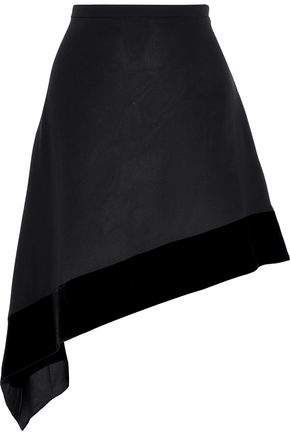 Asymmetric Velvet-trimmed Silk-crepe Mini Skirt