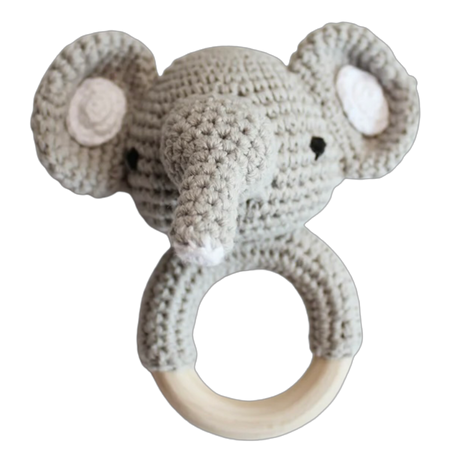 Cotton Baby Rattle, Handmade crochet teething ring , Baby shower gift, New Born gift, Animals Themed Baby gift, Nursery decor, teething toy