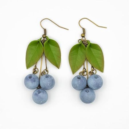 Amazon.com: Clay earrings with navy blue blueberry in fairycore style - Aesthetic earrings in coquette jewelry style for women - Brass hooks : Handmade Products