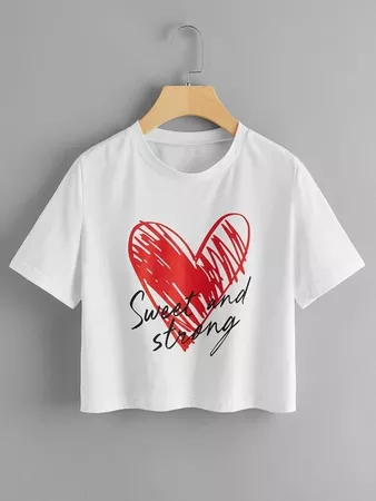 Heart And Letter Graphic Tee | SHEIN USA white