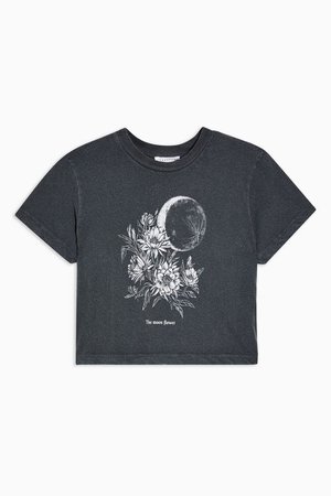 Charcoal Grey Moon and Flowers T-Shirt | Topshop