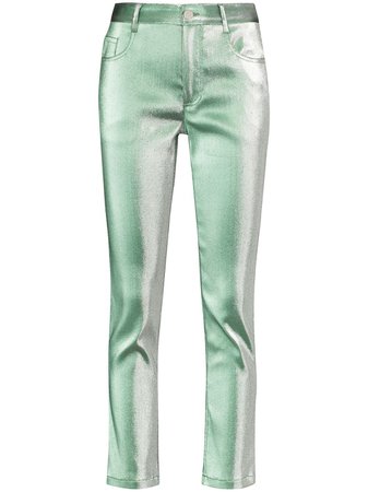 Area Metallic-finish Straight-leg Trousers In Mint Green