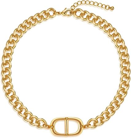 Amazon.com: TOVABA CD Gold Choker Necklace Chunky Gold Plated Letter Cuban Chain Choker Necklace for Women Girls: Clothing, Shoes & Jewelry