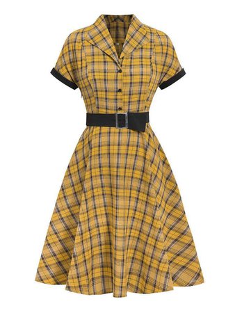 1950S Yellow Plaid Vintage Dress With Belt – Jolly Vintage