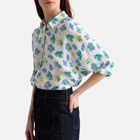 Floral print batwing shirt , green print/blue, La Redoute Collections | La Redoute