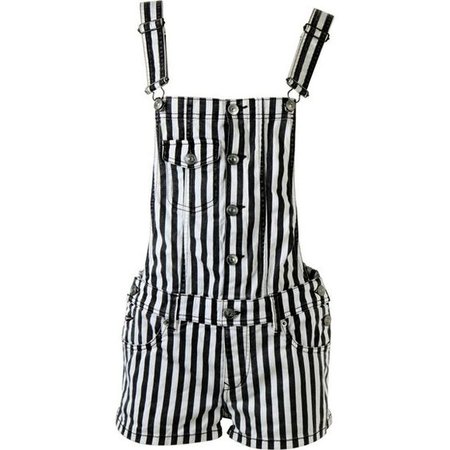 Black And White Striped Overall Shorts