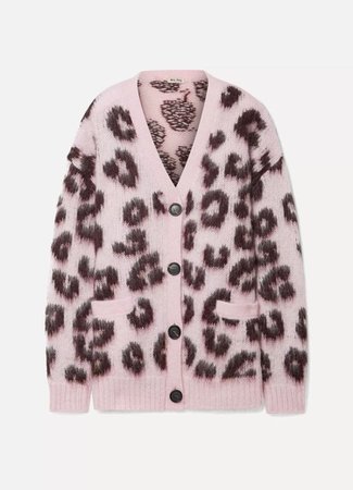 Blush Oversized Leopard-Print Mohair-Blend Cardigan | Miu Miu