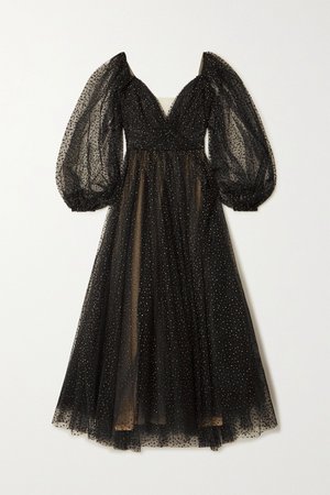 Black Off-the-shoulder glittered tulle gown | Monique Lhuillier | NET-A-PORTER