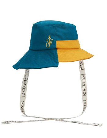 jw anderson bucket hat asymmetric (teal and yellow)