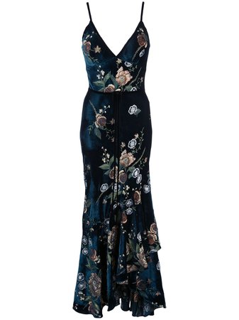 Marchesa Notte Floral Embroidered Cocktail Dress - Farfetch