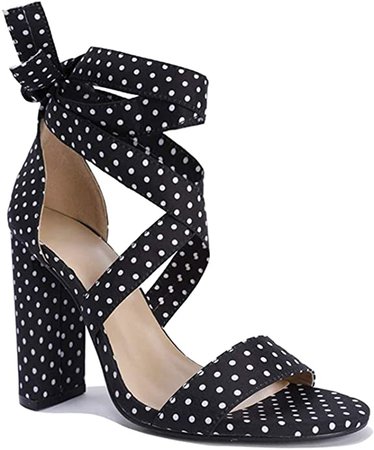 Amazon.com | Huiyuzhi Womens Lace Up High Heeled Sandals Chunky Block Ankle Strappy Pumps Dress Party Shoes | Heeled Sandals