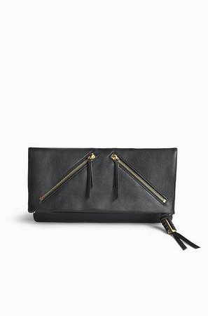 Black Leather Clutch with Zippers | Stella & Dot