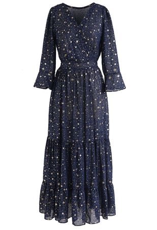 Glory of Love Star Printed Maxi Dress in Navy - Retro, Indie and Unique Fashion