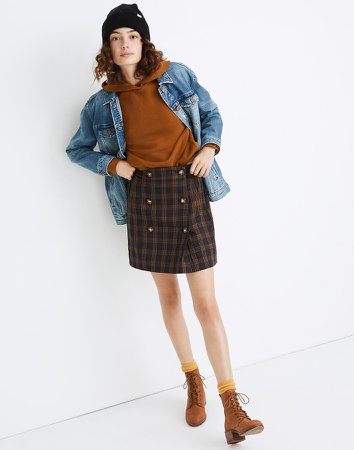 Plaid Double-Breasted Mini Skirt