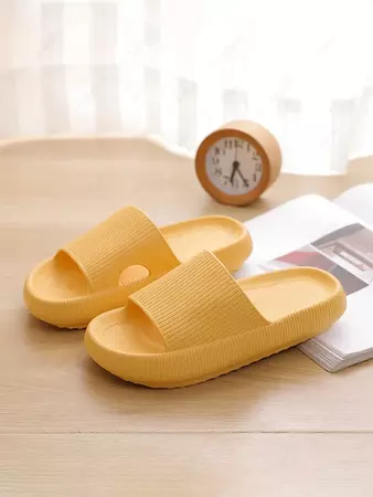 Solid Color Thick Bottom Soft Cloud Slides Bath Slippers In YELLOW | ZAFUL 2024