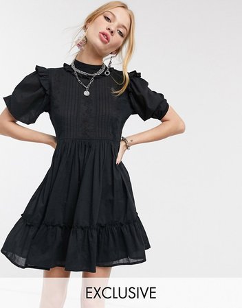 Reclaimed Vintage inspired high neck dress with pin tuck and embroidery | ASOS