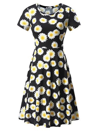 HUHOT Women Short Sleeve Round Neck Summer Casual Flared Midi Dress at Amazon Women’s Clothing store: