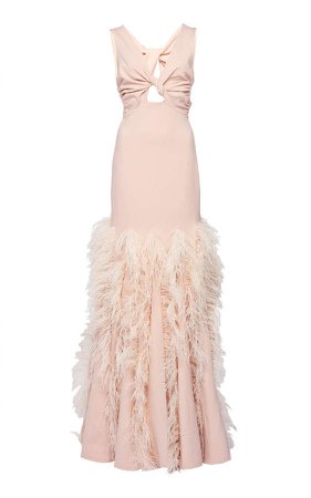 Amanecer Feather-Embellished Crepe Dress