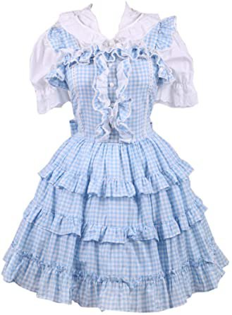 Antaina Blue Plaid Cotton Ruffle Vintage Victorian Sweet Lolita Cosplay Dress