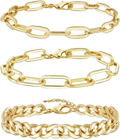 Amazon.com: Gold Chain Bracelet Sets for Women Girls 14K Gold Plated Dainty Link Paperclip Choker Bracelet Stack Gold Small Ball Beads Bracelets Adjustable Layered Metal Link Bracelet (Style-2)…: Clothing, Shoes & Jewelry