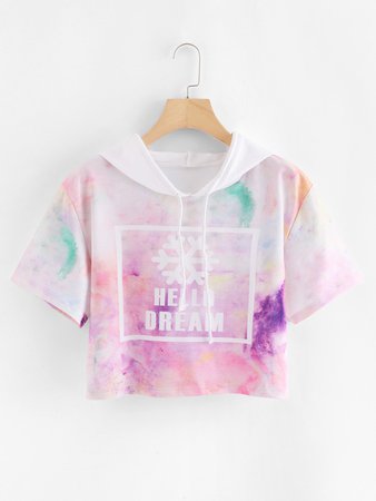 Water Color Letter Print Hooded Tee