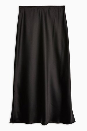 Black Satin Split Bias Midi Skirt | Topshop