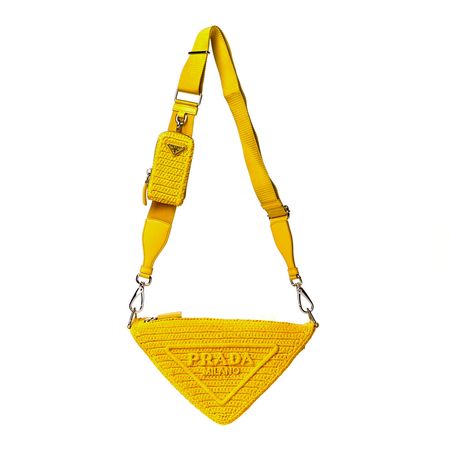 PRADA Raffia Triangle Shoulder Bag Yellow 1045521 | FASHIONPHILE