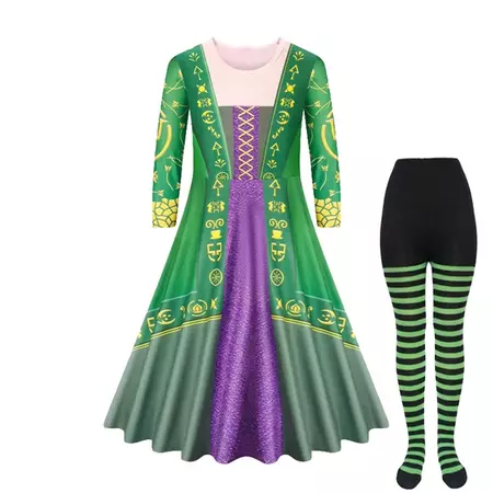 Hocus Pocus Halloween Witch Dress Up Kids Winifred Sanderson Cosplay Costume Fancy Girls Long Sleeve Printed Milk Silk Clothing - AliExpress