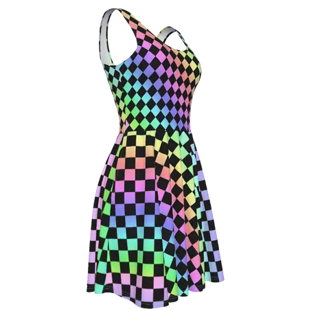 Harlequin Rainbow Sorbet Skater Dress with POCKETS! Ladies clowncore m – yesdoubleyes