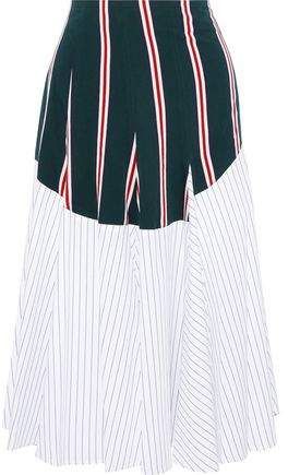 Godet Paneled Striped Cotton-poplin Midi Skirt